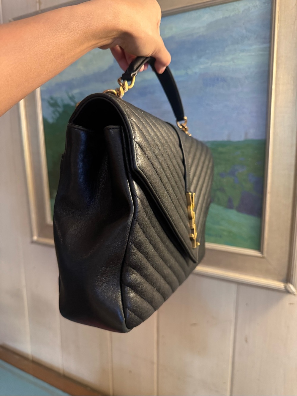 Saint Laurent Black Quilted Leather Satchel with Gold YSL Hardware - Picture 3 of 7